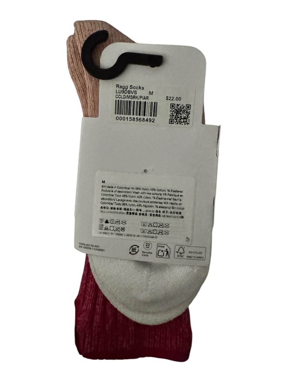 Lululemon Unisex Crew Length Ragg Socks Candy Cloud Pink Pearl S M NWT Sold Out - Picture 2 of 7